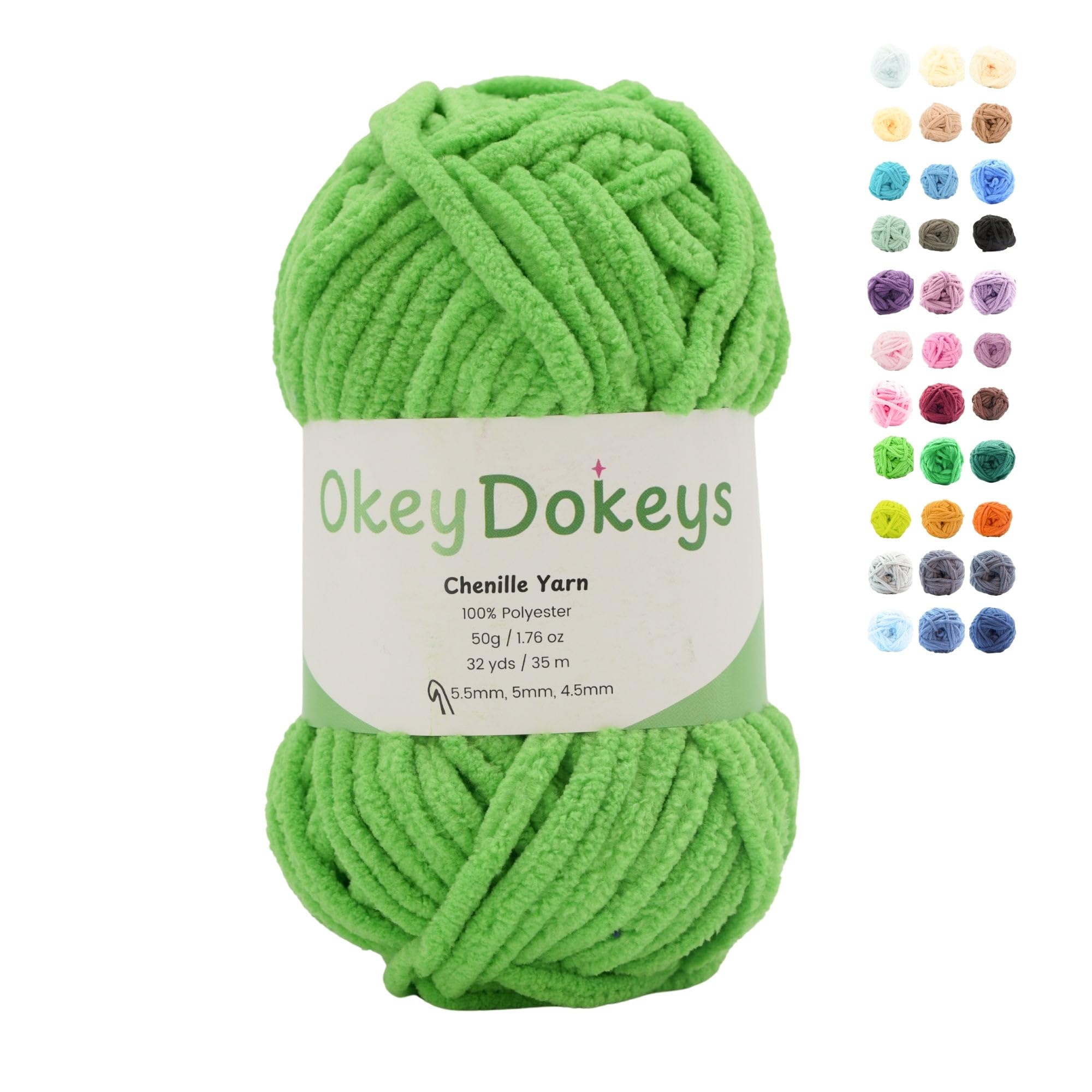 Okeydokeys Super Bulky Chenille Yarn Size 6, 50g/38y, Thick Fluffy Yarn for Crocheting Baby Blankets, Amigurumi. Minty Fresh Green #5