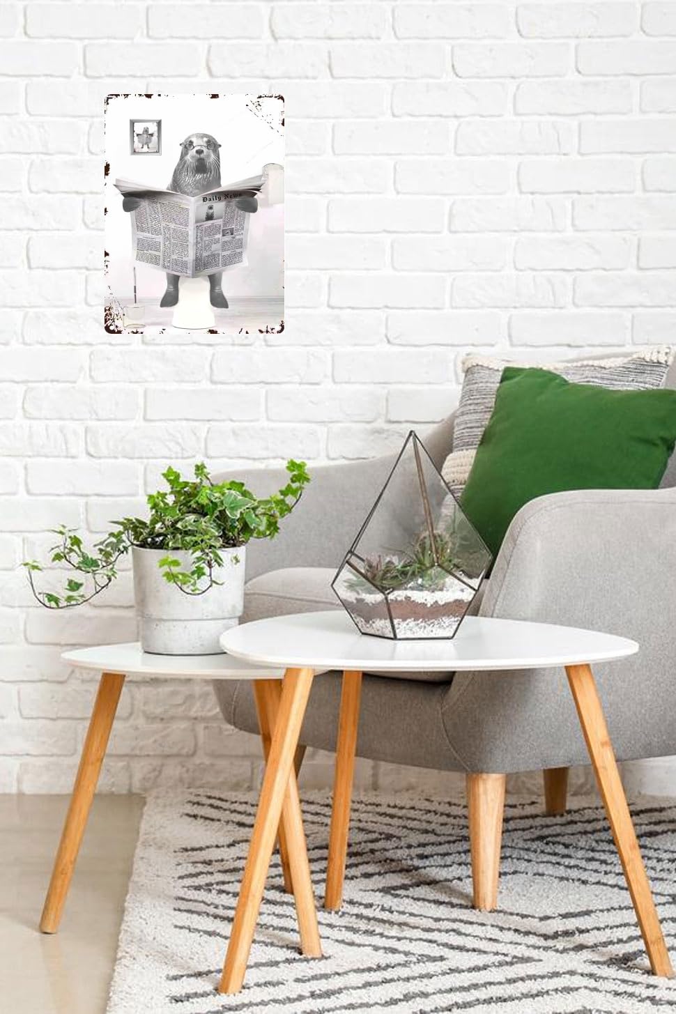 TopPacific Metal Tin Sign Vintage Otter Toilet Reading Newspaper Humour Funny Animal Whimsy Animal for Home, Bathroom and Toilet Wall Decor 12x16 Inch(803B)