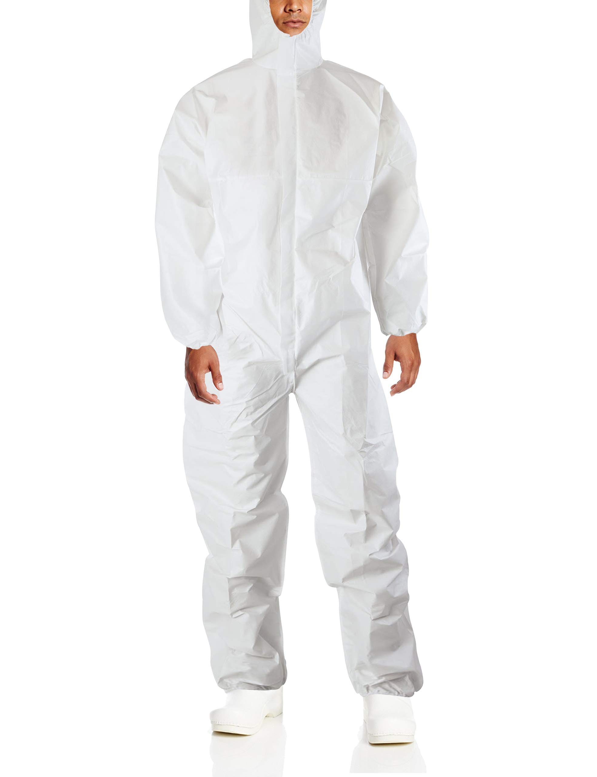 AMZ Medical SupplyAMZ Medical Supply White Disposable Coveralls with Hood, X-Large. Pack of 5 Unisex Lab Coveralls 50 GSM SMS. Hazmat Suits Disposable with Elastic Wrists, Ankles, Lower Back & Zipper with Storm Flap