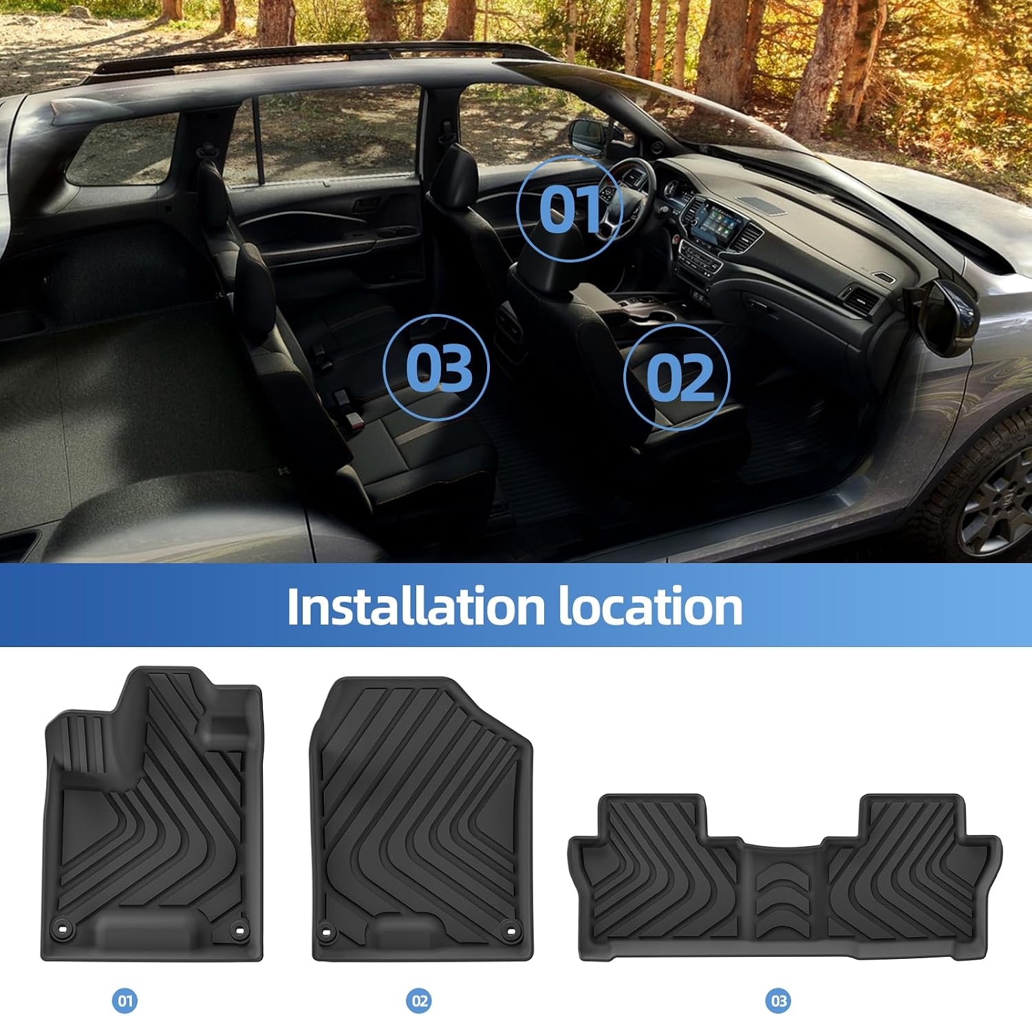 SMABEE Floor Mats & Cargo Liner for Honda Passport 2019-2025 Trunk Mat TPE All Weather Floor Liners Accessories Interior Black