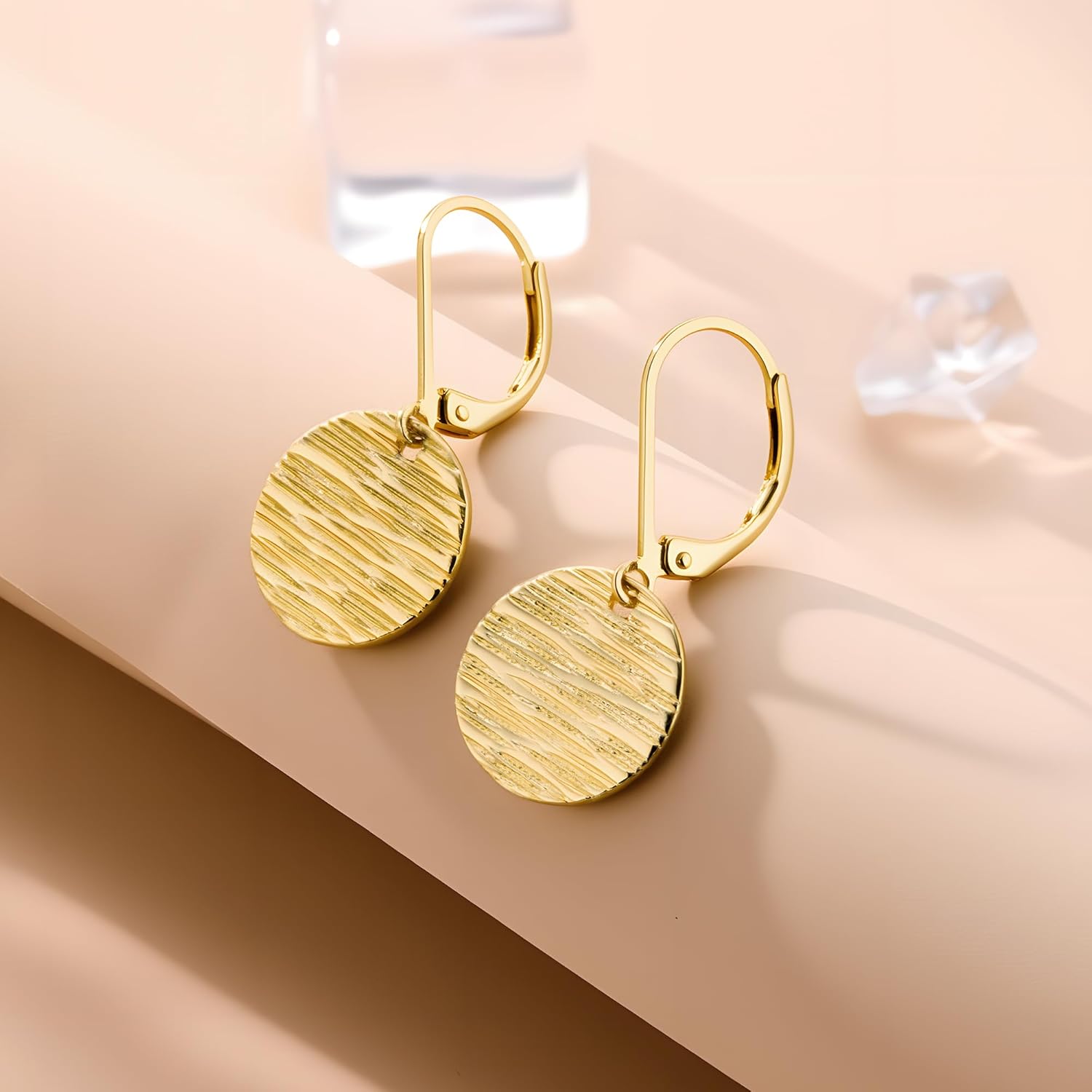 ALEXCRAFT Sterling Silver & 14K Gold Plated Dangle Earrings for Women Hypoallergenic Lightweight Coin Disc Line Texture Leverback Earrings Trendy Minimalist Women Jewelry Gifts - Image 6