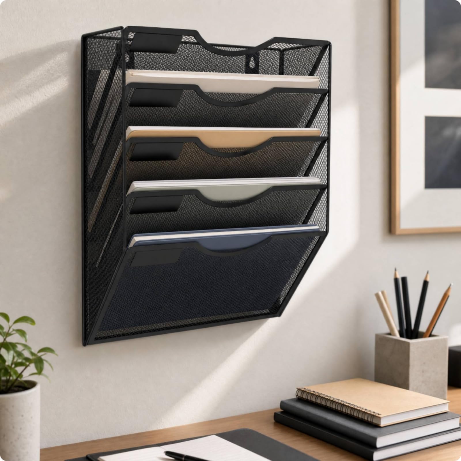Organizador Archivos Pared Niveles Negro Organizador Vertical Papeles Metal Reforzado para Aula