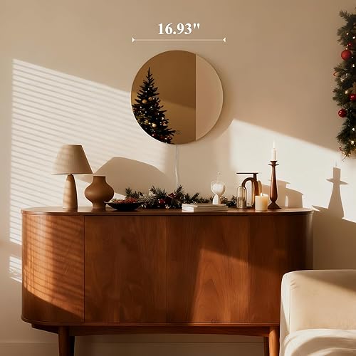 Miniatura 6 de ONEWISH Aplique de pared LED, espejo regulable, luces de pared redondas de 16.93 pulgadas para dormitorio con función de memoria, lámparas de pared