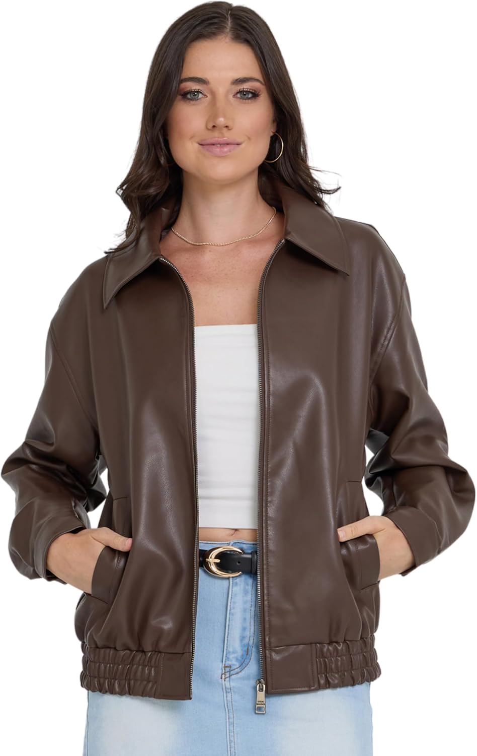 Steve Madden Women's Faux Leather Oversized Bomber Jacket - Plus Size Moto Biker Jacket