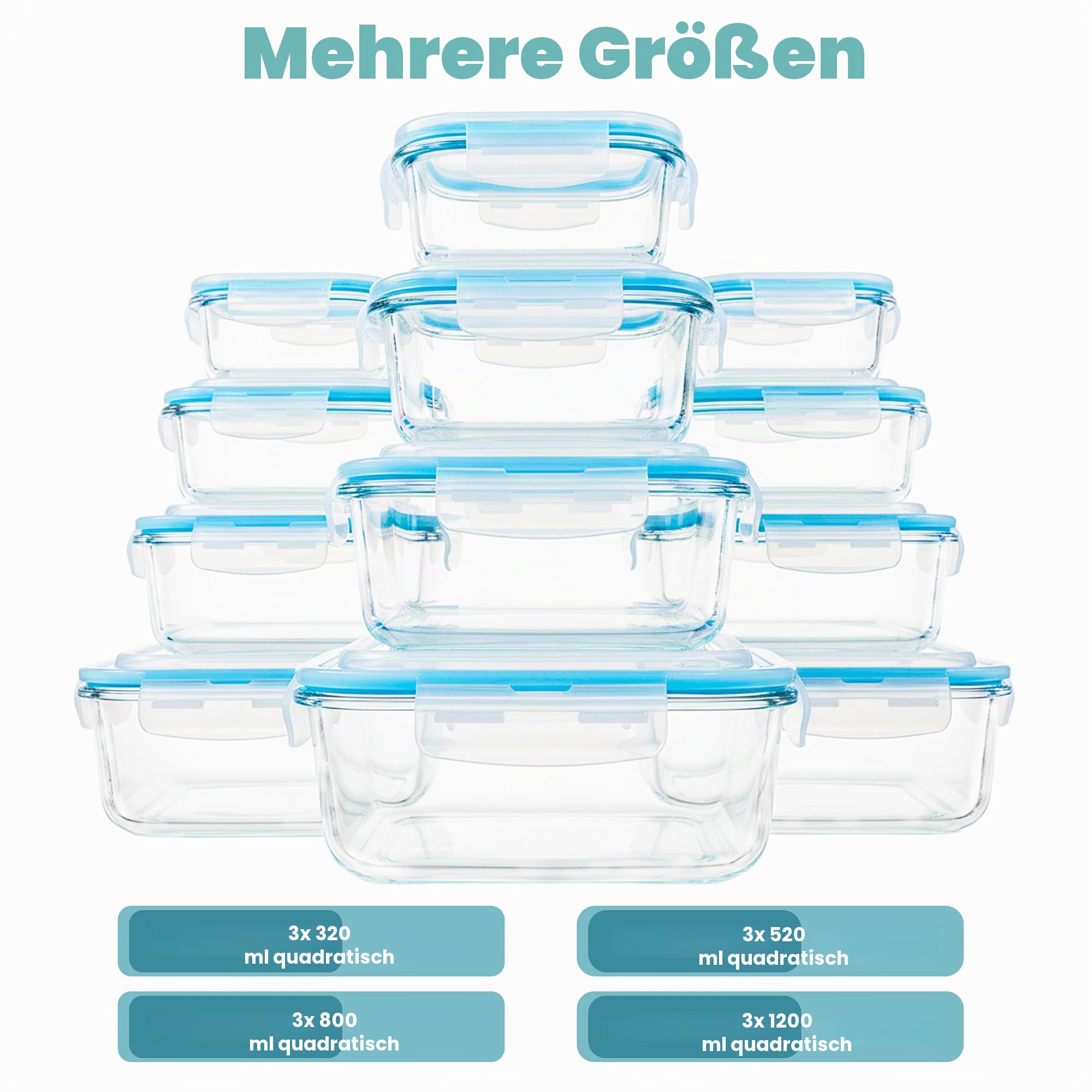 KICHLY Glasbehälter Mit Deckel - meal prep boxen glas - Transparente Erstklassig geeignet für mikrowelle - Luftdicht, Auslaufsicher, BPA-frei - 24er (12 Behälter und 12 Deckel)
