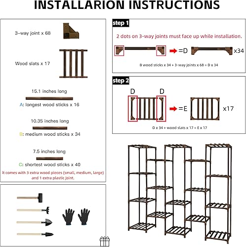 Miniatura 6 de HOMKIRT Soporte para plantas para interiores y exteriores, estante grande de 17 niveles para plantas de interior, soporte de madera para plantas,