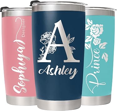 Personalized Tumbler with Name Text - 30 Designs, Personalized Gifts for Valentines Day Birthday for Women Men, Custom Stainless Steel Insulated Tumbler - 20oz Coffee Tumbler Cup with Lid and Straw