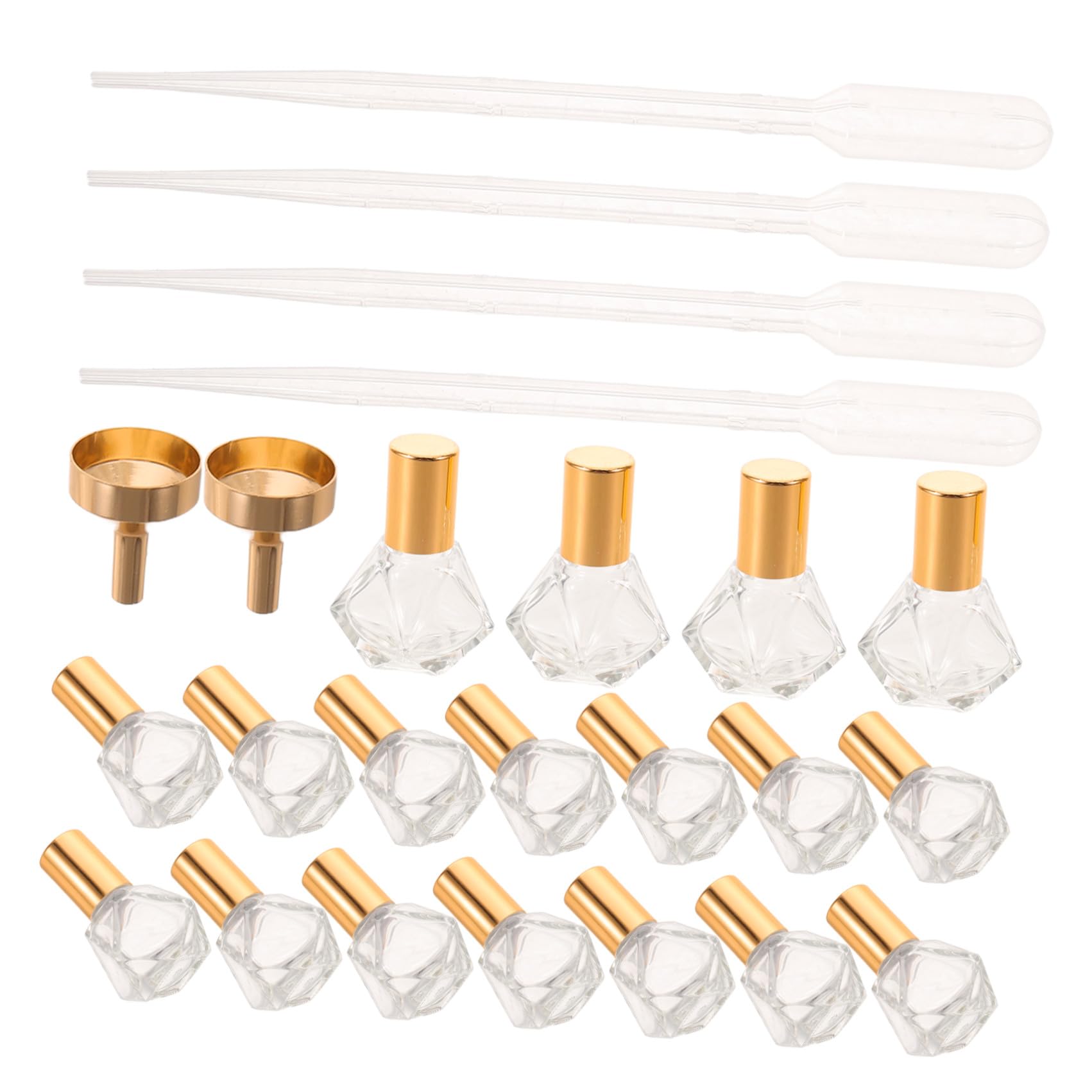 36 Pezzi Flaconi Roll-on per Oli Essenziali 8ml con Sfera in Metallo e Tappo Dorato, Dotati di 2 Imbuti e 4 Contagocce, Design a Stella a Cinque Punte per Uso Quotidiano a Casa