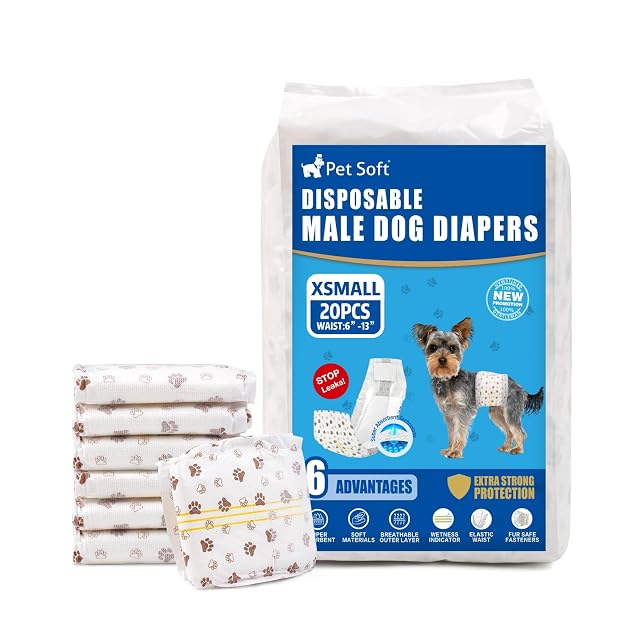 Pet Soft Pañales Desechables para Perros machos, 20 Unidades, Pañales para Perros machos