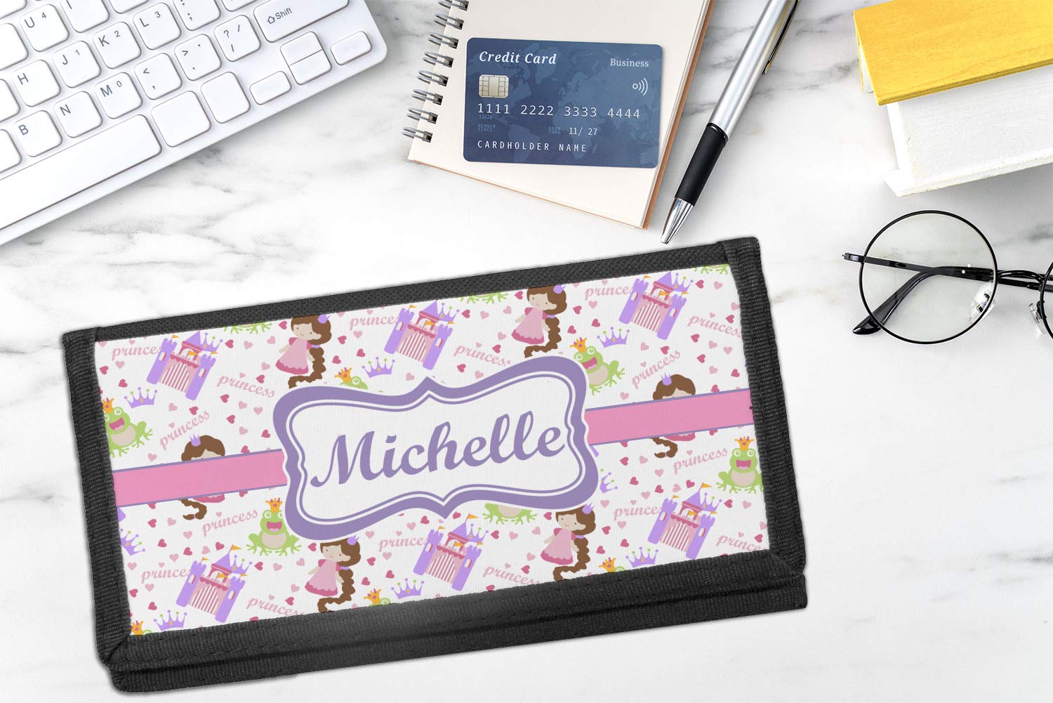 Personalized Princess Print Canvas Checkbook Cover