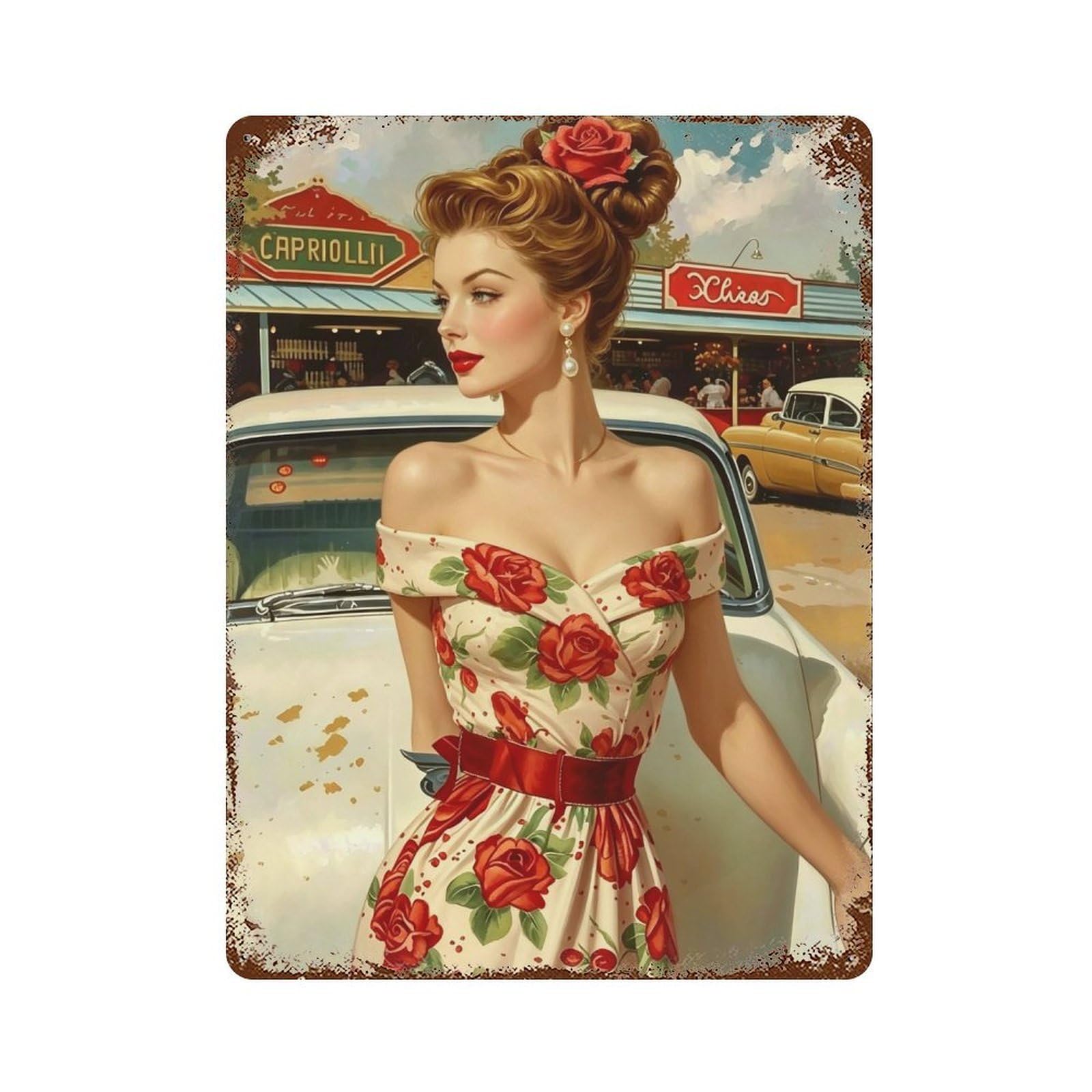 HDURYEYRYY 1950s Roadside Pin Up 03 (2) Wall Retro Iron Vintage Art Metal Tin Sign Poster Modern Home Cofffee Club Art Bar Shop Decor 40x30cm