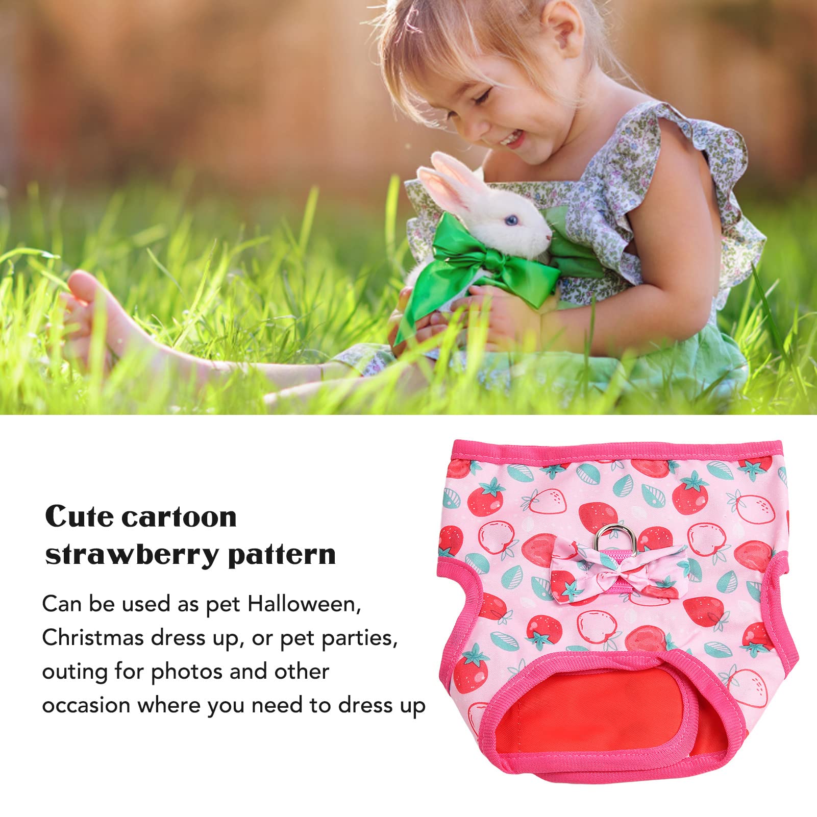 Tnfeeon Harnais Souple et Laisse Ajustable pour Petits Animaux : Lapin, Cochon d'Inde, Chaton, Hamster, Furet - Motif Fraise, Respirant et Confortable