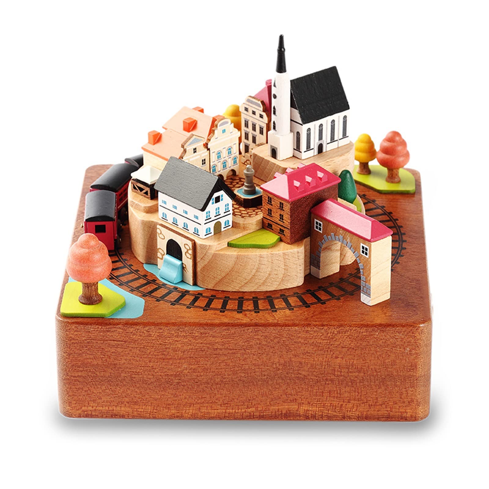 Muzyczna pozytywka z drewna rzeźbiony mechanizm Musical Box Wind Up Prezent na Boże Narodzenie urodziny walentynki ornament na biurko zabawka rodzinna uroczystości (kolor: 1)