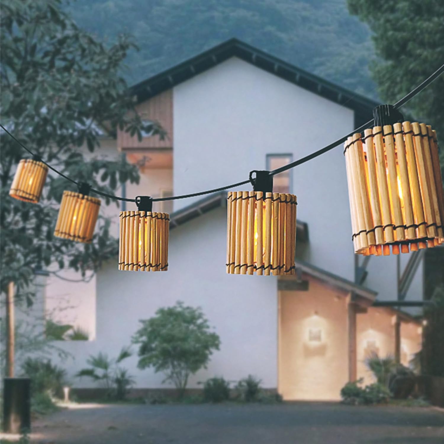 Solar Lichterkette Aussen 10 Lampions LED IP44 Bambus Wasserdicht Solarlaterne für Außen Vintage Outdoor lampe Wetterfest für Garten Hochzeit Fest Deko Licht Warmweiß
