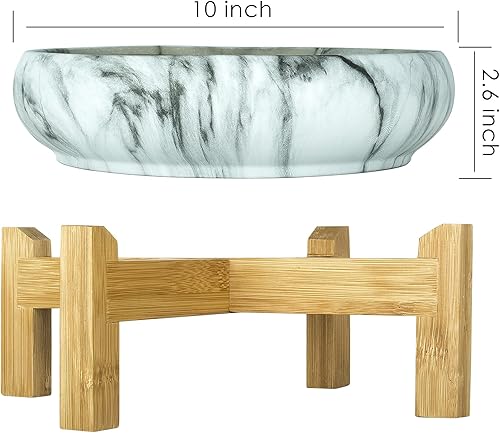 Miniatura 3 de ARTKETTY Maceta para suculentas, maceta grande para suculentas con drenaje, maceta redonda de mármol, bonsái con soporte de bambú, macetas de