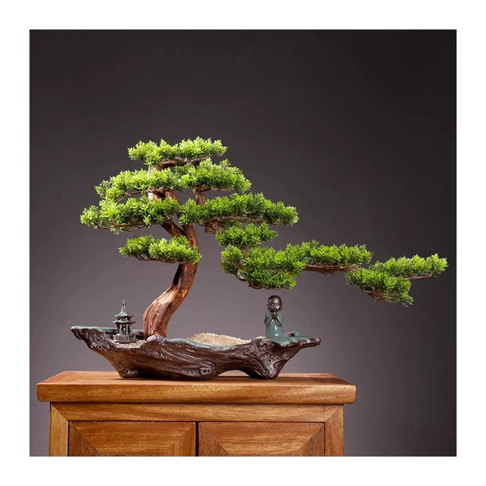 MYUYEE Tree Fake Plant Artificial Tree Decorative Figurines Artificial Bonsai Tree In Ceramics Pot Faux Potted Pine Plants Plastic Fake House Plants Zen Desktop Greenery Decor For In(B)