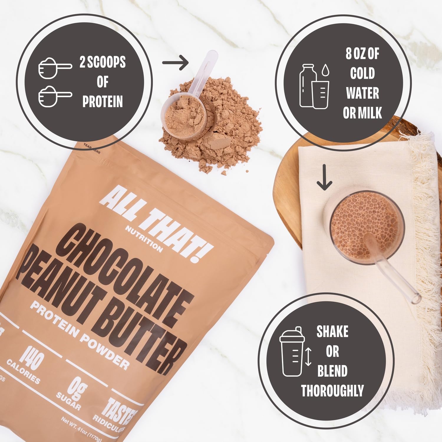 Chocolate Peanut Butter Protein Powder, 30G of Whey Protein, Low Calorie & Fast-Absorbing, 0 Sugar, Soy-Free & Gluten-Free Protein Powder, 30 Servings