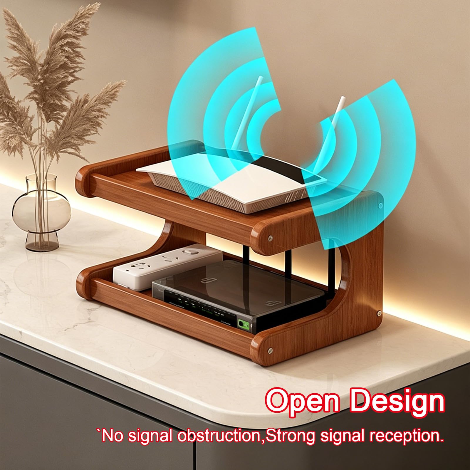 Organizador Router Bambú Ventilado Estante Escritorio Almacenaje Oficina