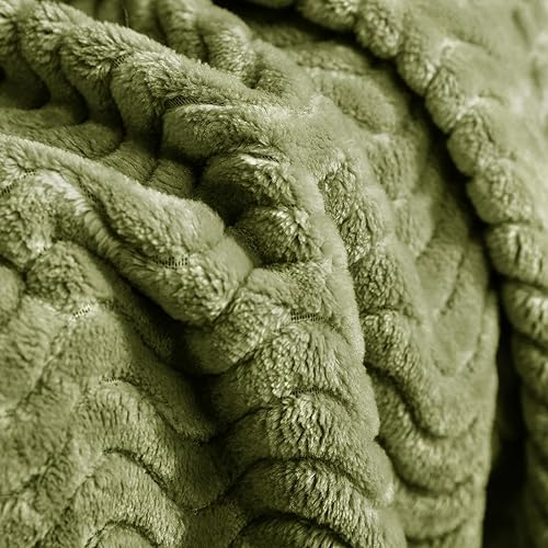 Miniatura 5 de Exclusivo Mezcla - Manta para sofá con textura ondulada decorativa, mantas de vellón ligeras y acogedoras, adecuadas para invierno, verde oliva, 50