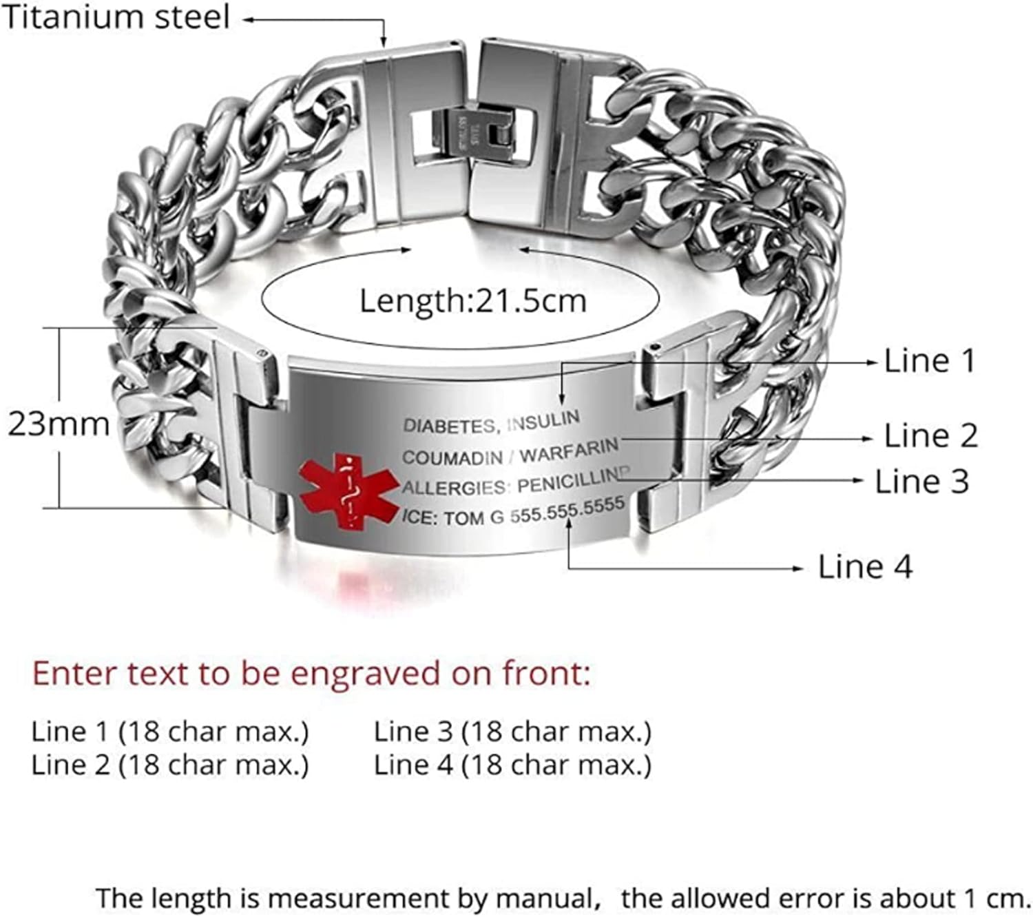 Custom Medical Alert Bracelet Personalized Emergency Medical ID Bracelet Free Engraving Alert ID Bracelets for Men Women