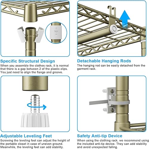 Miniatura 5 de Ulif Perchero E10 (con barra de suspensión elástica), percheros independientes para colgar ropa, sistema organizador de armario ajustable, perchero