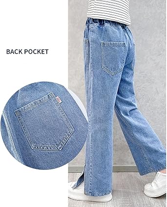Jean Fille Jean Baggy 2026 Pour Fille, Jambes Larges, Taille élastique Pantalon Dechire Fille 12 Ans
