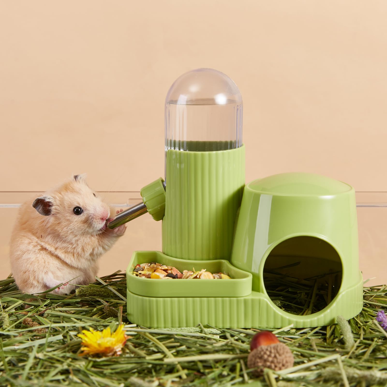Bebedero 3en1 para Hámster Dispensador Automático Antifugas con Comedero y Base Escondite para Gerbil Rata Hámster Enano Ratón (Verde, 100ml) — view 5