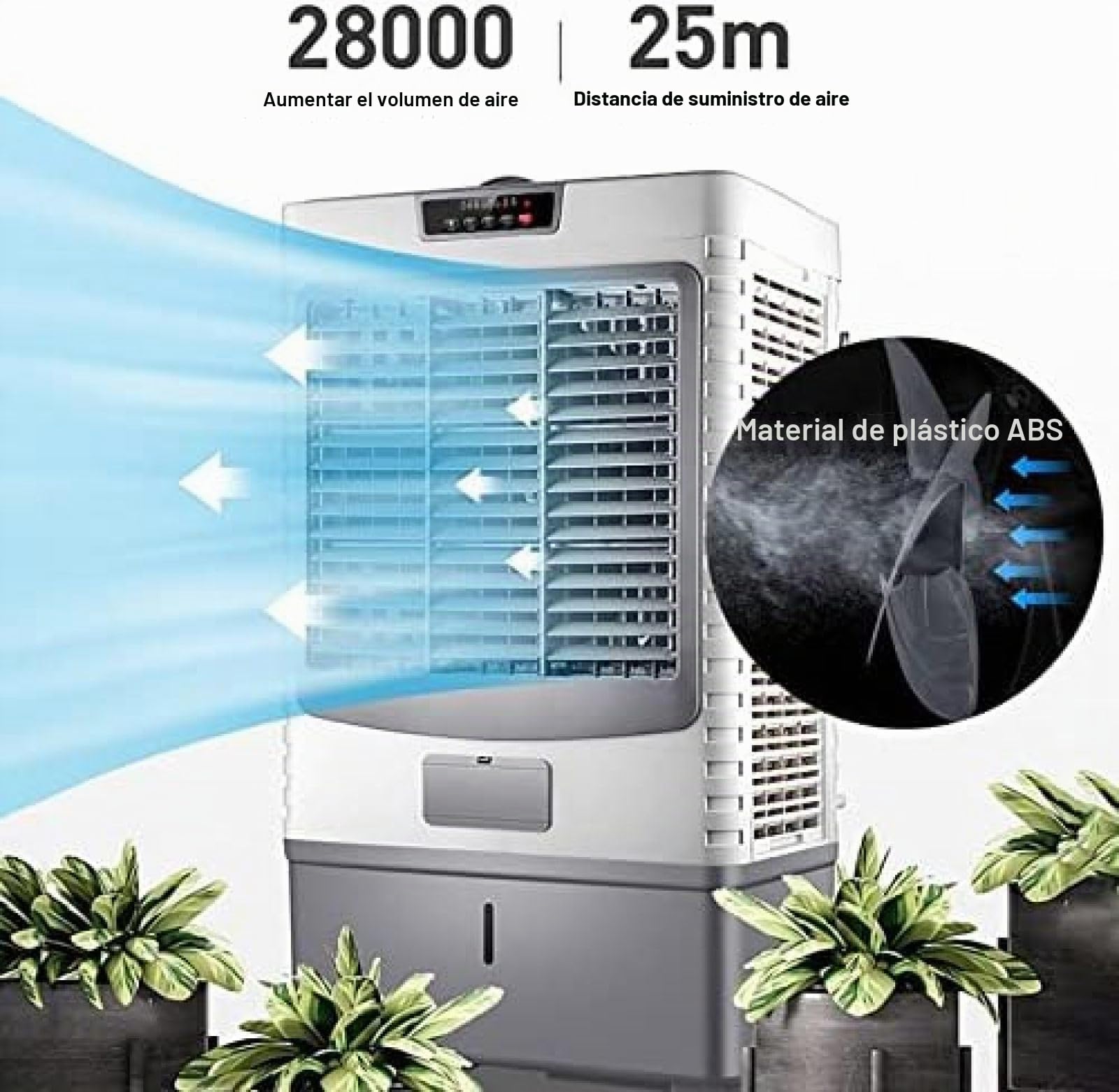Humidificador industrial, ventilador evaporativo comercial, aire acondicionado 3 en 1 con tanque de agua de 55 litros, potente motor para refrigeración eficiente
