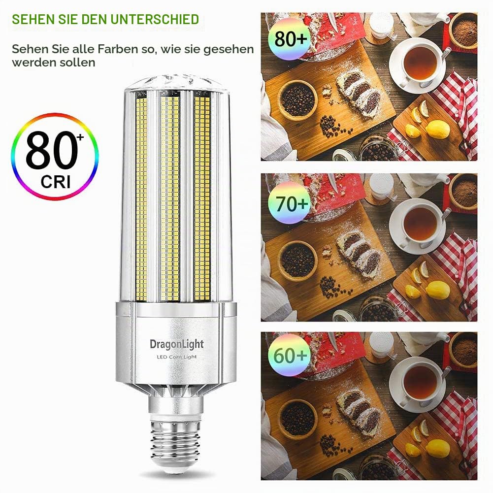 DragonLight 200W Superhelle Mais Licht LED Glühbirne(Ersetzt 1200Watt) - E40 Edison LED Lampe 5000K Kaltweiß 27000 Lumens für Großes Gebiet Beleuchtung - Garage Lagerhaus Werkstatt Hof