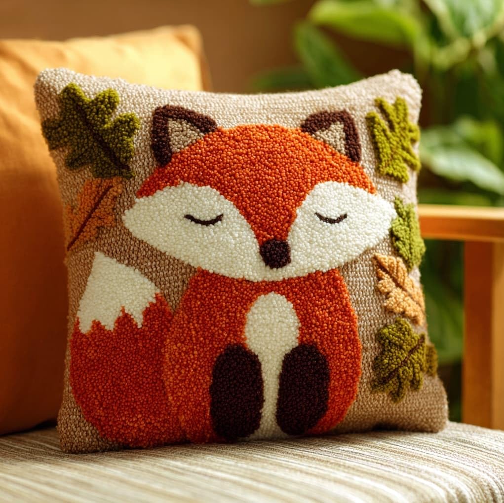 Wallustrioaw Animal Little Fox Latch Hook Pillow Cover Kit,