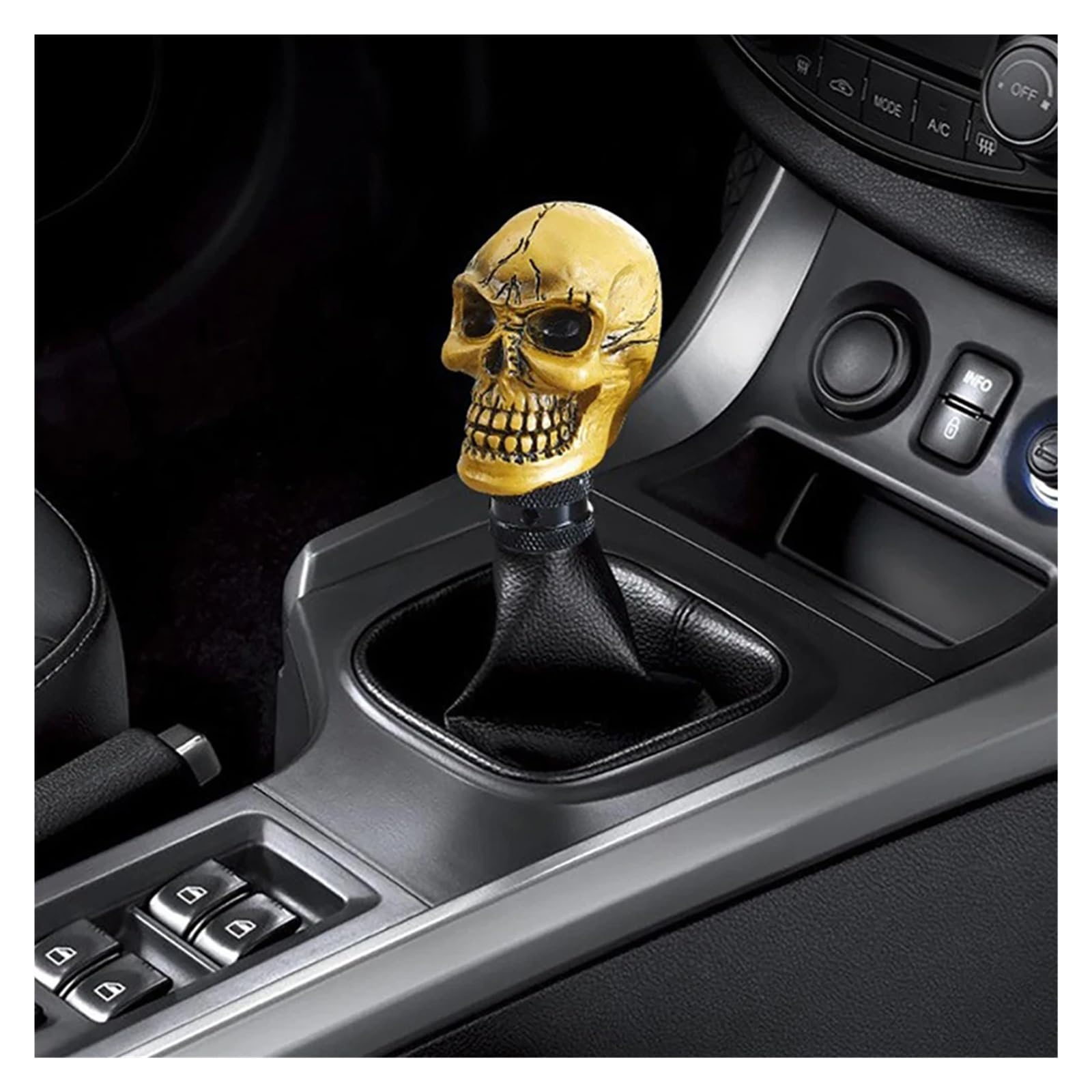 XhuangTech Car Skull Gear Shift Knob With Ball, Aluminium Alloy Car Gear Lever Stick Shifter Handle, Universal Interior Accessories Fit For Most MT Vehicle With 4 Rubber Adapters (White