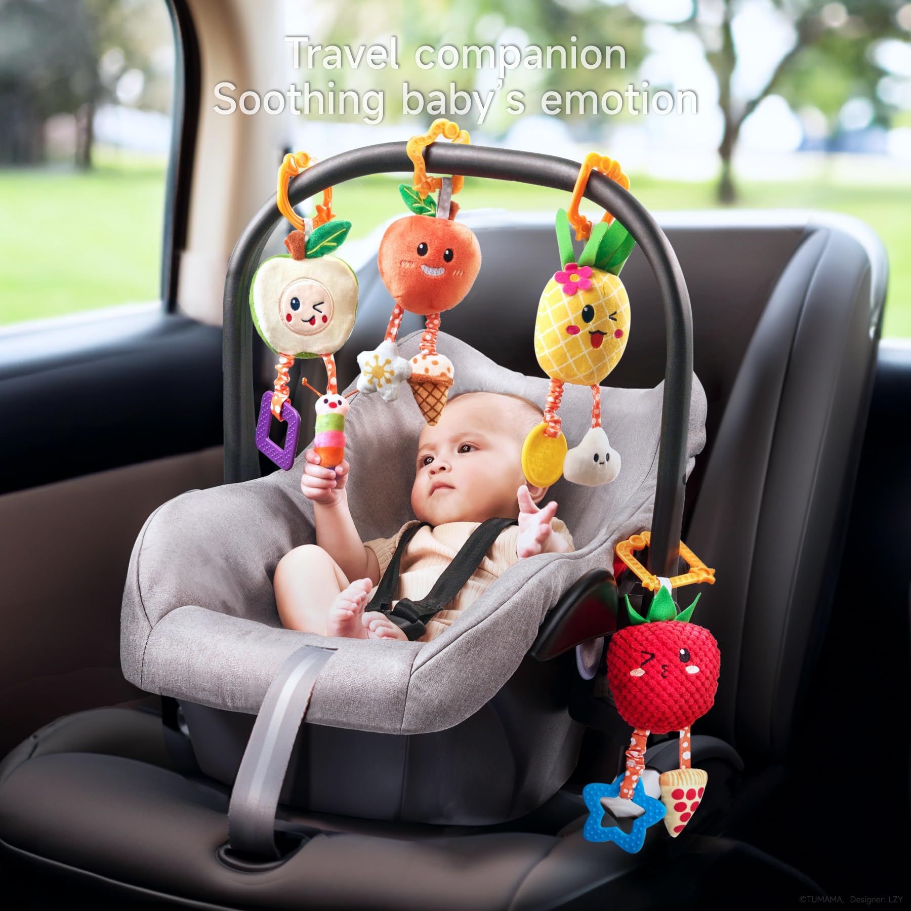 OR OR TU Giochi Neonato 0 3 6 9 Mesi Sonaglio Neonato con Campana Teether 4 pezzi Peluche Frutta Baby Giochi Sensoriali Auto Culla Passeggino Giocattolo per Regalo Neonata