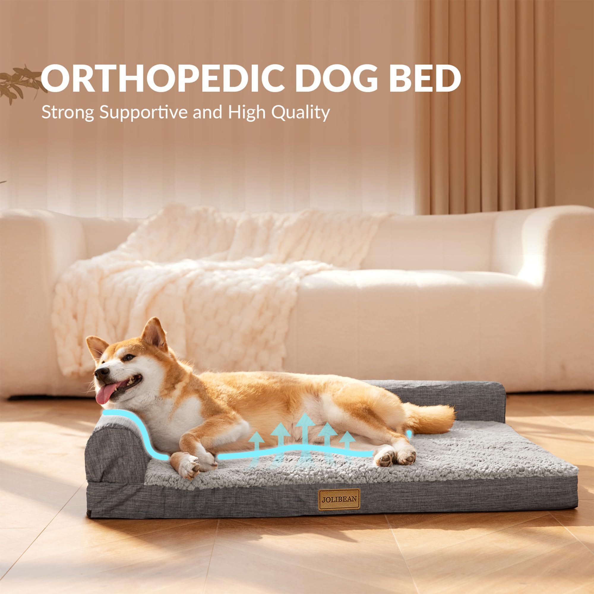 Orthopädisches Hundebett Grosse Hunde, Typ l Waschbar Hundekorb Mit Kissen Mittelgroße Hunde, Flauschig Hundesofa Wasserdicht rutschfest, 91x61cm, Grau