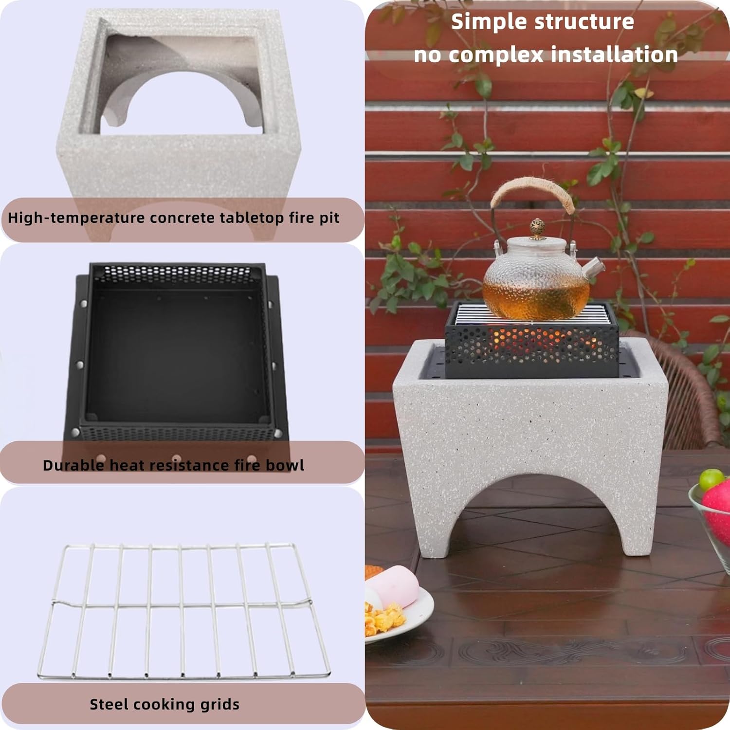 Tabletop Fire Pit Safer Burning Outdoor Mini Small Fireplace Table Top for Decor Home Patio (Round 1)