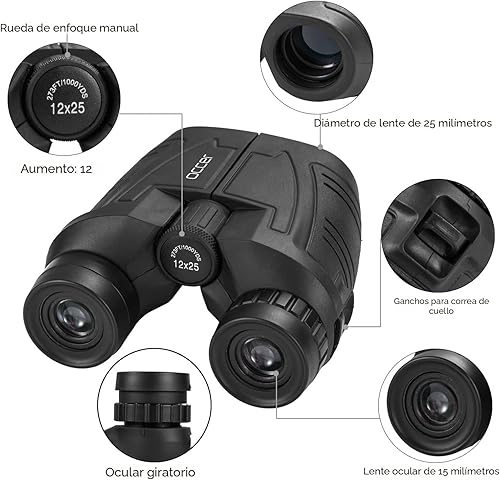 Miniatura 4 de Occer Prismáticos compactos de 12 x 25 para adultos y niños, ocular grande impermeable con visión de poca luz, binoculares de fácil enfoque de alta