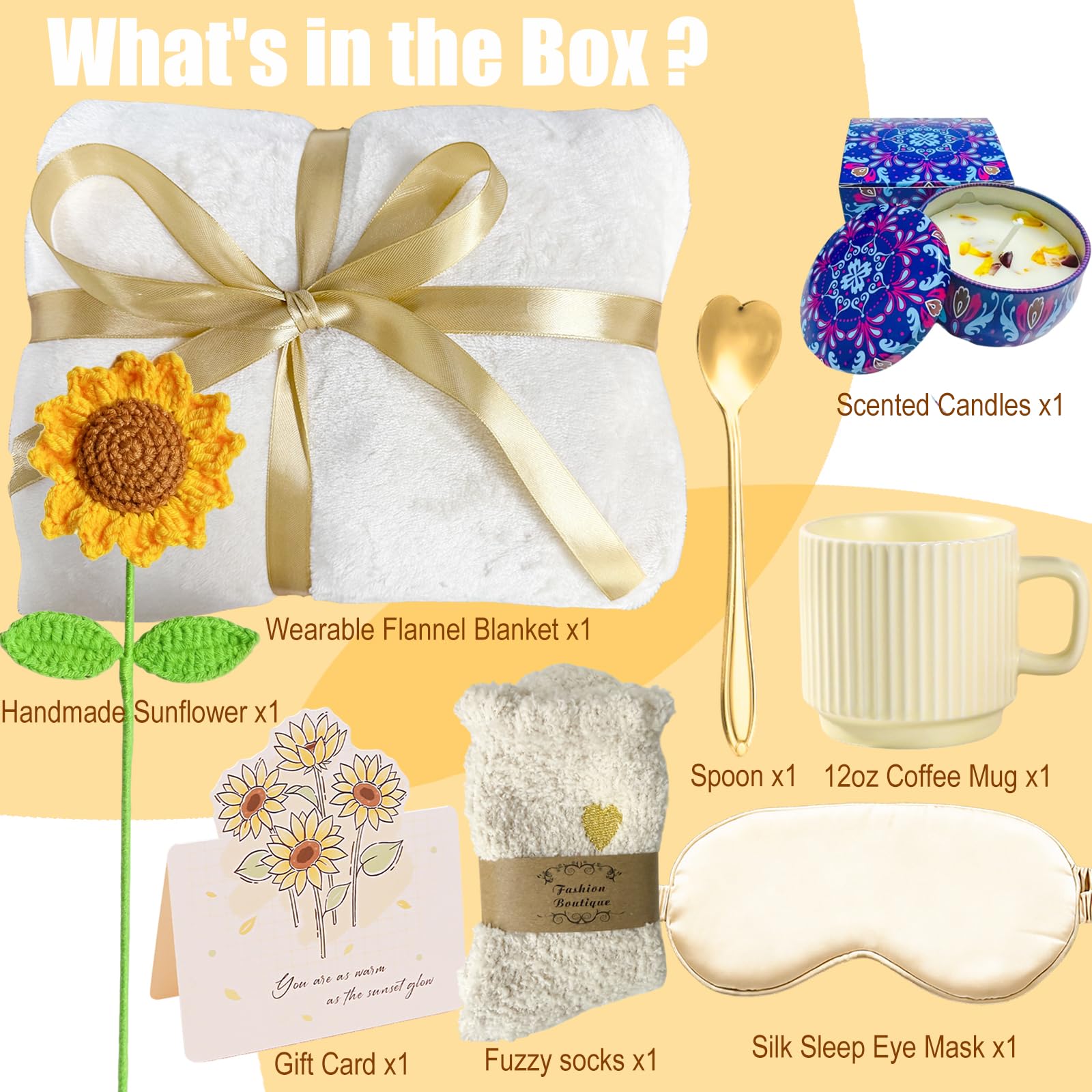 Cesti regalo con girasole da donna, confezione unica per la cura, Get Well Soon & Thinking of You, regalo per mamma, nonna, moglie o fidanzata, set regalo di compleanno per migliore amica, colore