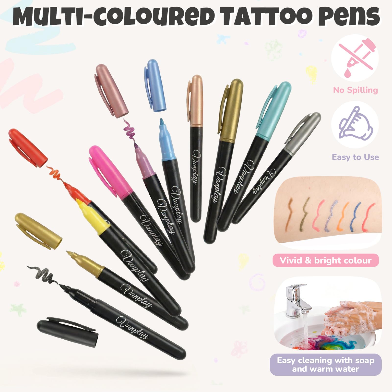 Tatuaggi Temporanei Penna Truccabimbi con 15 Tattoo Pen, 5 Fogli per Stencil per Tatuaggi e 2 Adesivi per Tatuaggi per Regalo Bambina Bambino 7 8 9 10 11 12 Anni Tatuaggi Per Bambini e Adulti