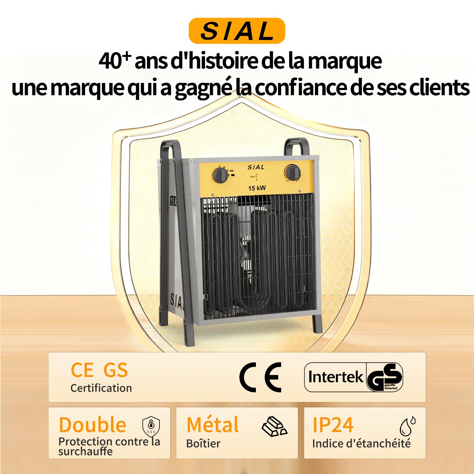 SIAL Chauffage Soufflant 15kW 400V de Chantier, Radiateur Électrique,DA15