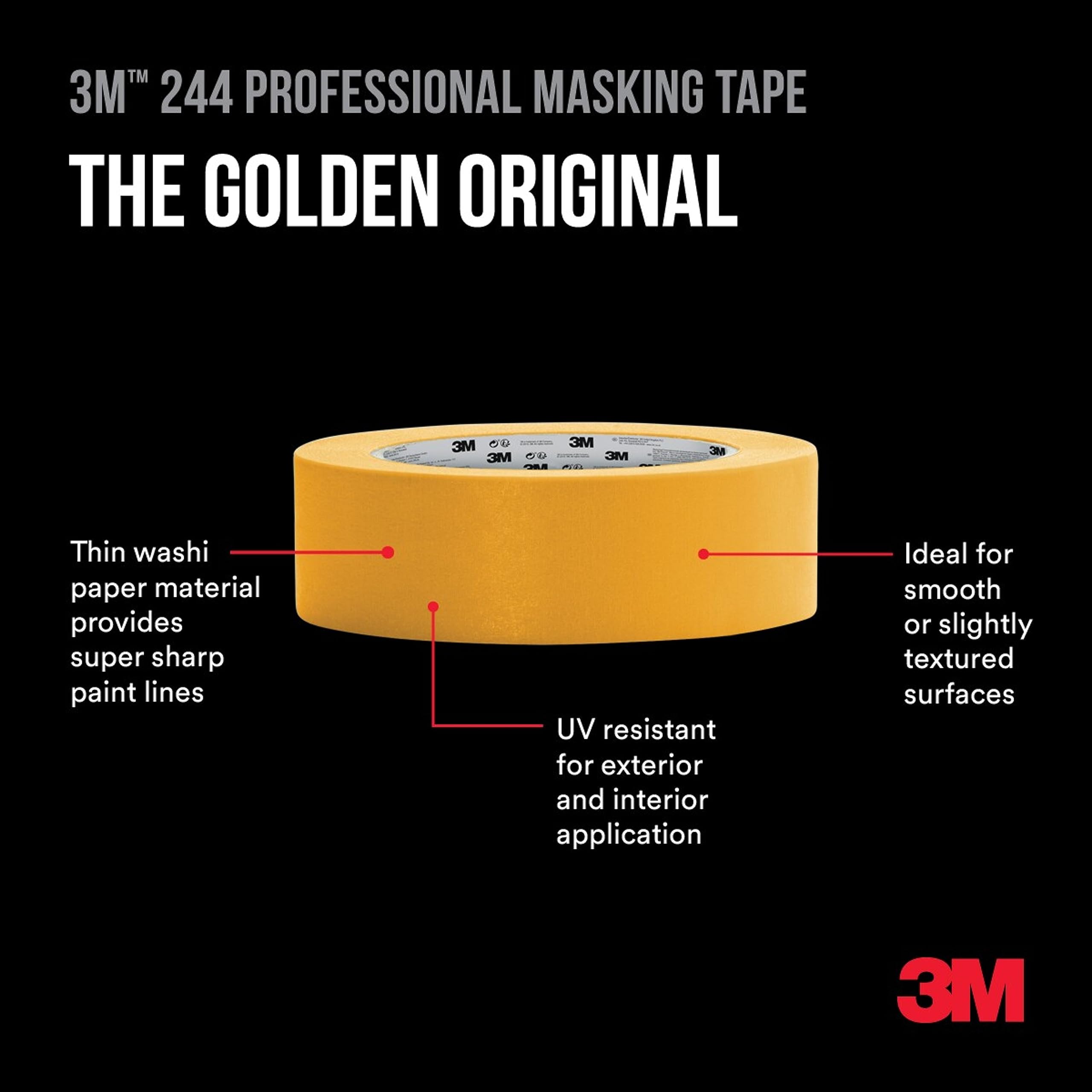 3M Pro Cinta de Enmascarar Profesional 244 de Alta Precisión, 24 mm x 50 m, 6 Rollos/Caja