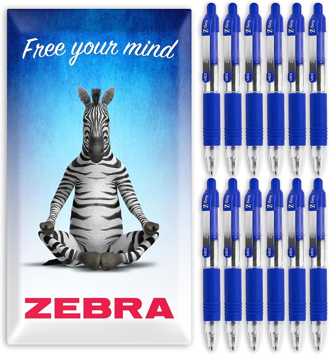 Bolígrafo Zebra Z-Grip Mini - 11,4 cm de longitud - Punta media de 1,0 mm - Paquete de 12 en embalaje de regalo tipo sobre - Tinta azul