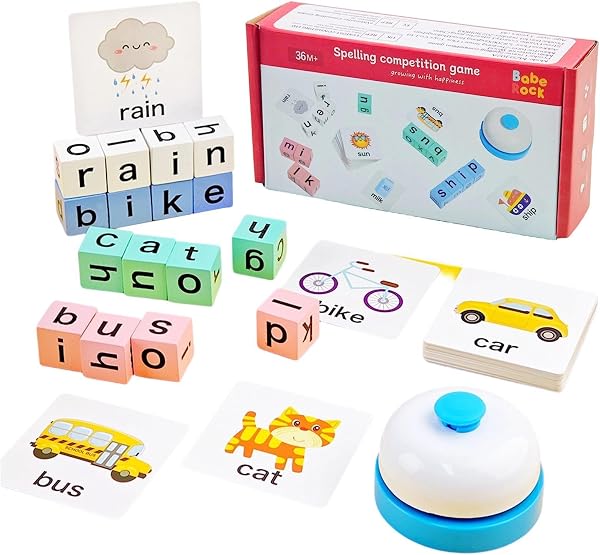 Word Spelling Game, Wooden Turn A Word Tots Game, Alphabet Puzzle Set with Flash Cards, Portable Competitive Alphabet Learning Toys for Kids - 1