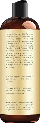 Miniatura 3 de Handcraft Blends Aceite de sésamo orgánico  8 onzas líquidas  100% puro y natural  Aceite para cabello y cuerpo de alta calidad  Aceite portador