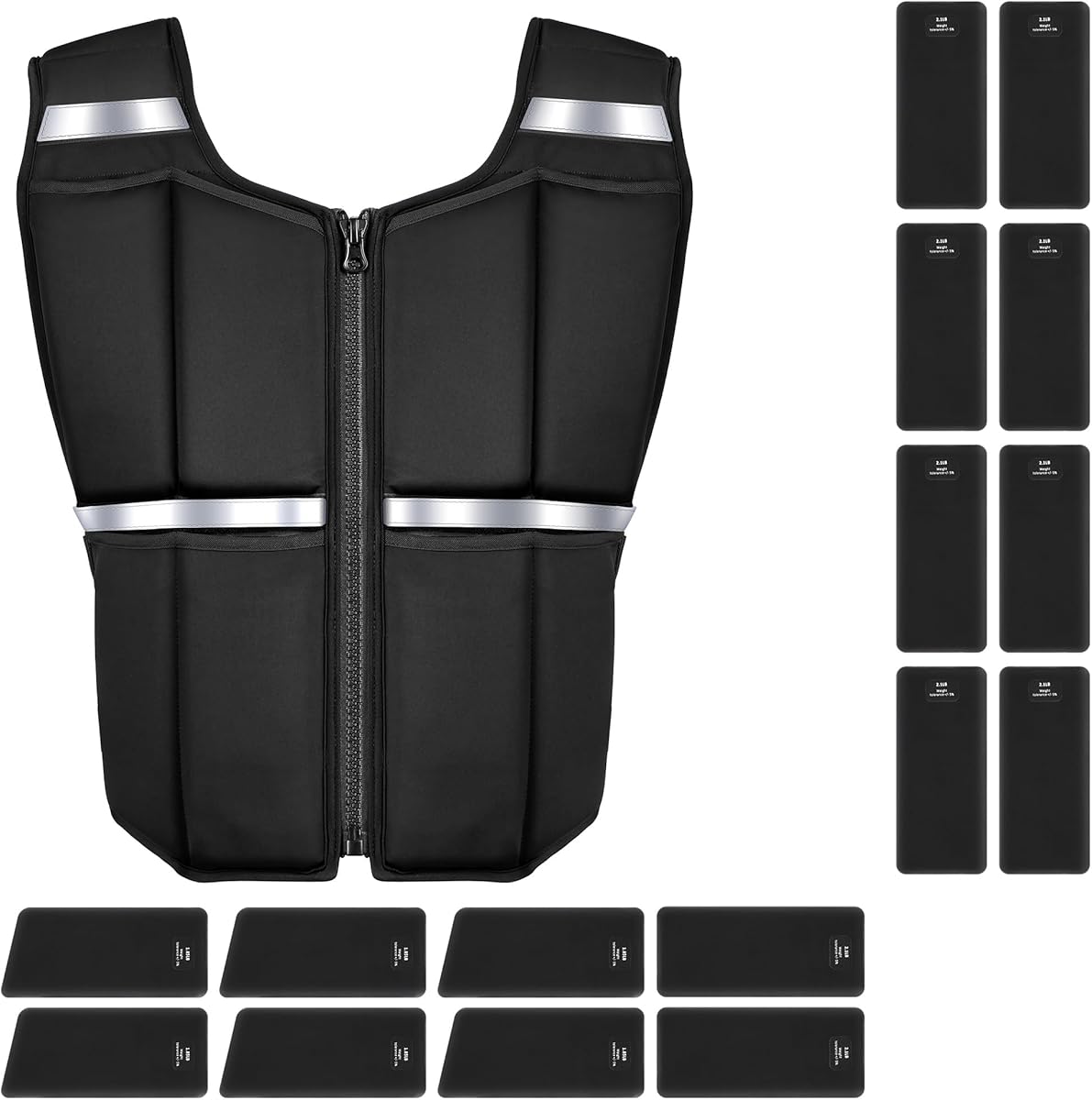 ONETWOFIT Adjustable Weighted Vest Men 20KG,Rucking Vests for Walking with Zipper/16pcs Silicone/Iron Weights,Strength Training Workout Vest for Running Walking GYM Home,Removable Reflective Strips