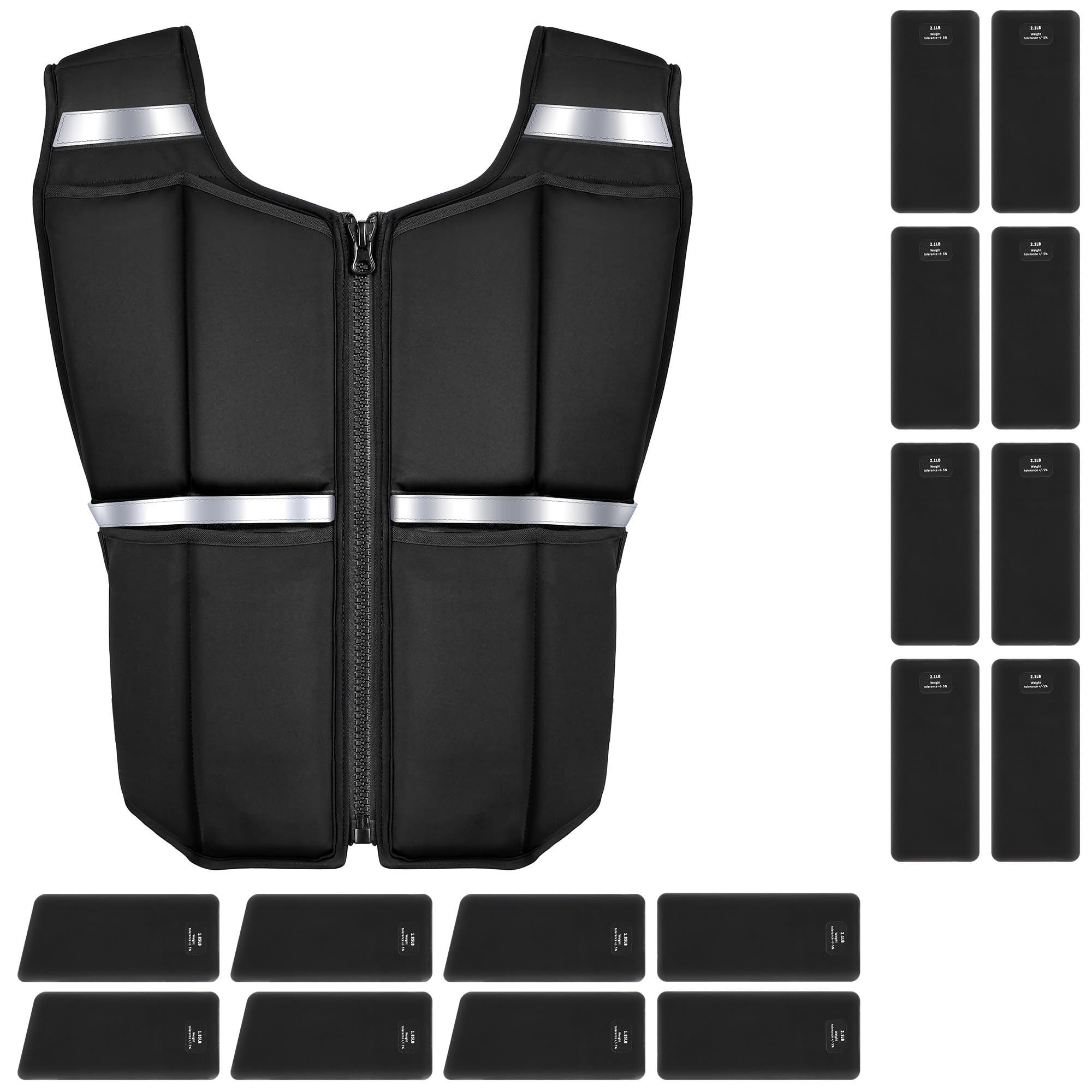ONETWOFIT Gilet con pesi uomo regolabile da 20 kg,Gilet zavorrato per camminare con cerniera/16 pesi in silicone/Ferro, per allenamento della forza,camminata,palestra,strisce riflettenti