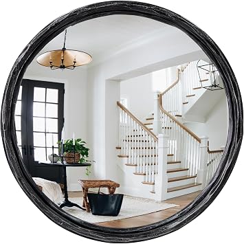 Hand-Forged Antique Black Round Convex Mirror,12" Small Mirror