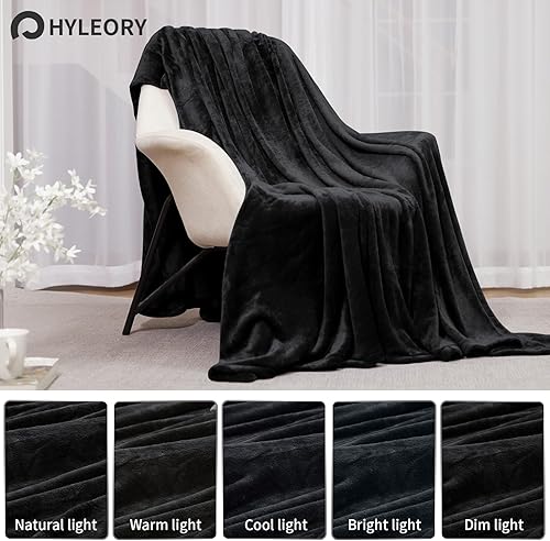 Miniatura 4 de Manta de forro polar tamaño individual, color negro, para sofá, cama, campamento, viajes, manta mullida y acogedora de felpa de 66 x 90 pulgadas,
