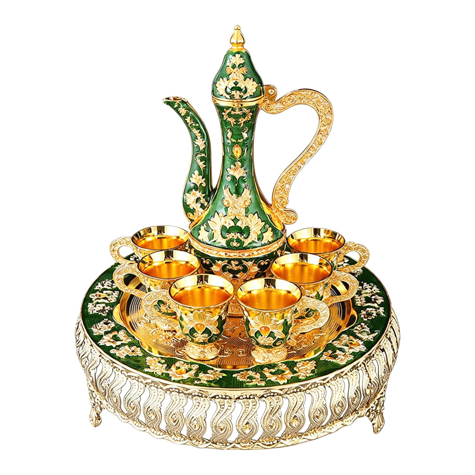 Hsioluted Drinkware Set with Tray and Matching Cup European Styles Metal Barwares Accessories for Entertaining Guests Metal Club Set