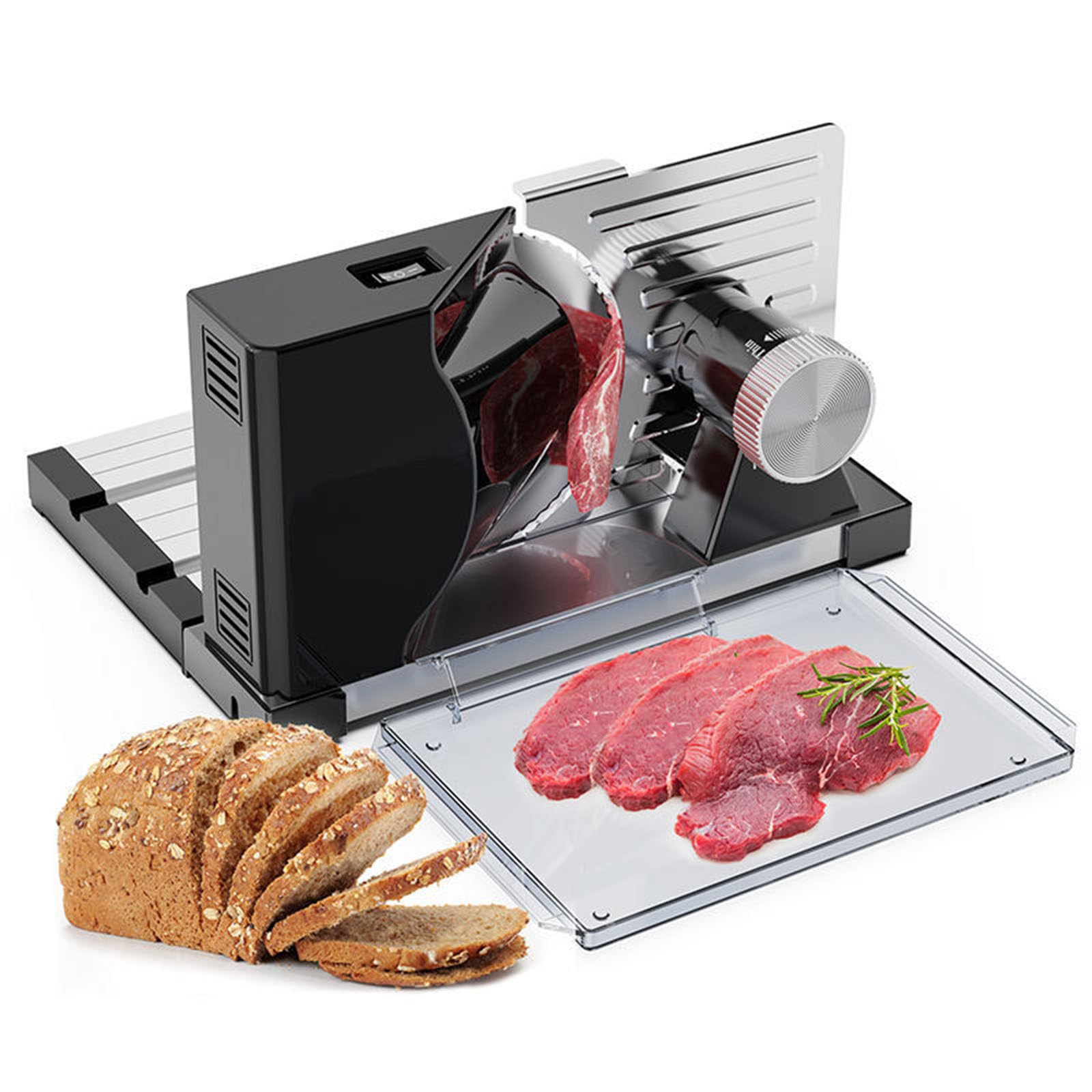 Cortadora eléctrica Cortadora doméstica de espesor ajustable de 0-18 mm Adecuada para pan, carne, queso, verduras, etc.