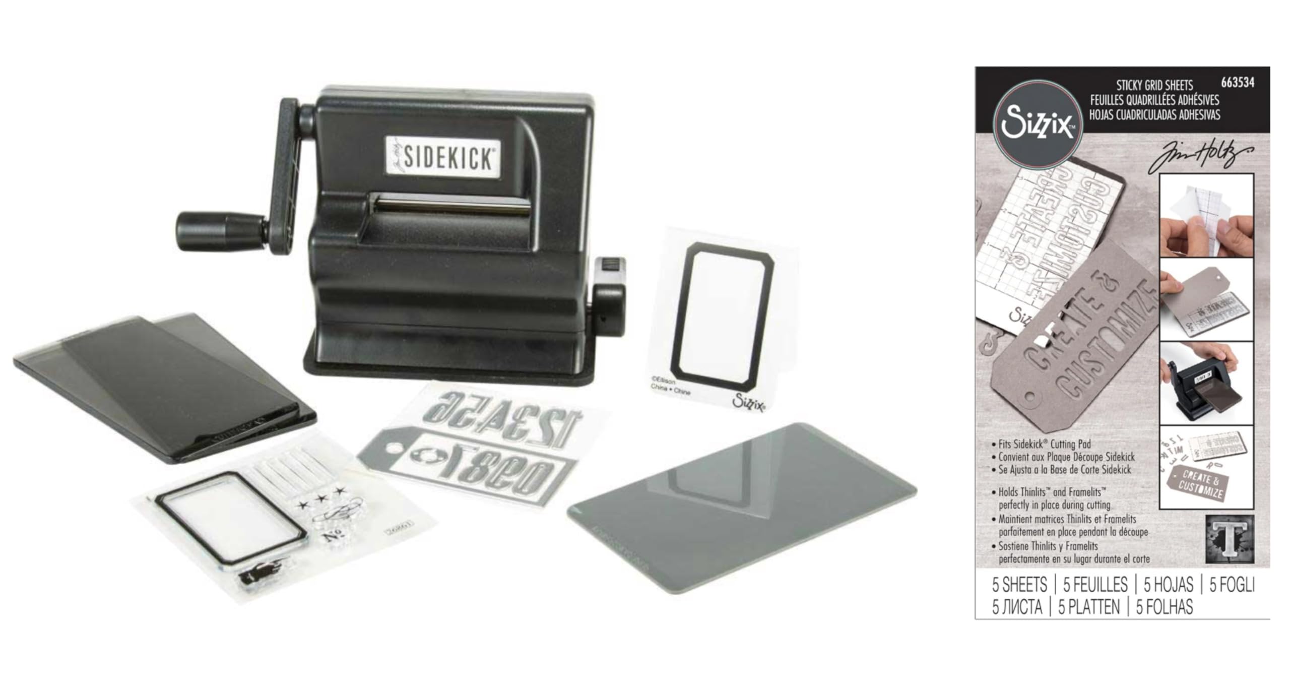 Tim HoltzSizzix Sidekick Starter Kit Including Cutting Pad,Accessories Plus Sticky Grid Sheets for Easy Alignment, Great for Tim Holtz' Side Orders