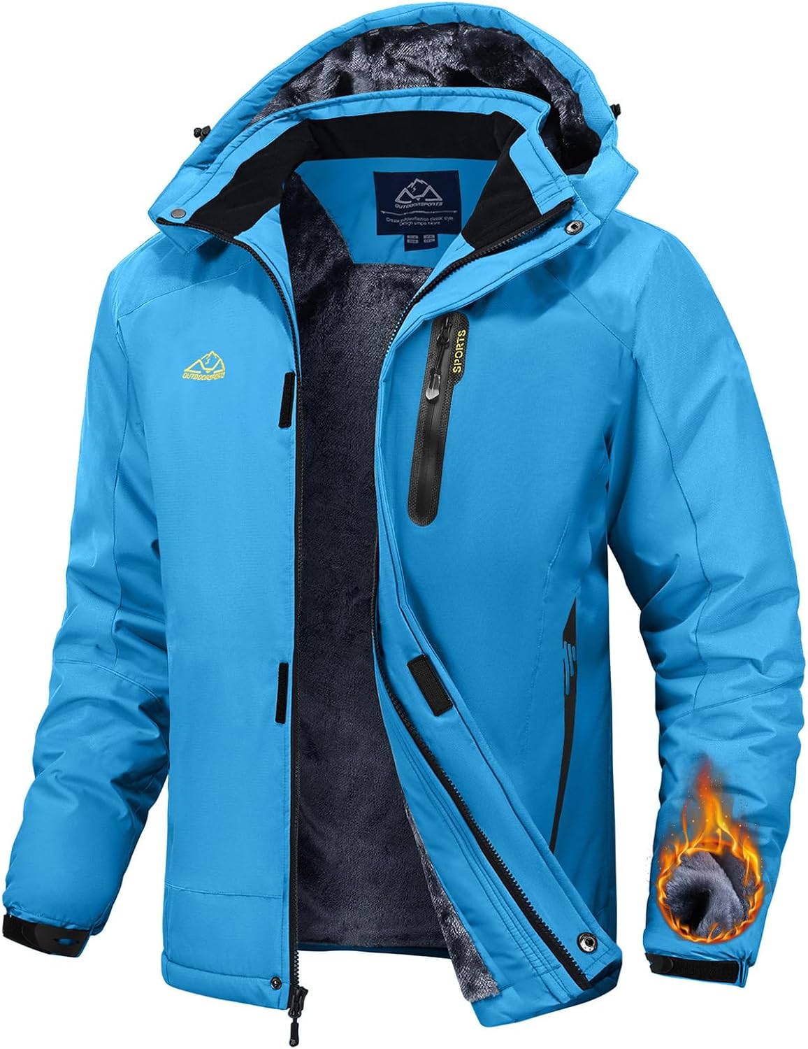 TBMPOY Men's Winter Ski Jacket Waterproof Warm Snow Insulated Coat Fleece Lined Snowboard Hooded Raincoat
